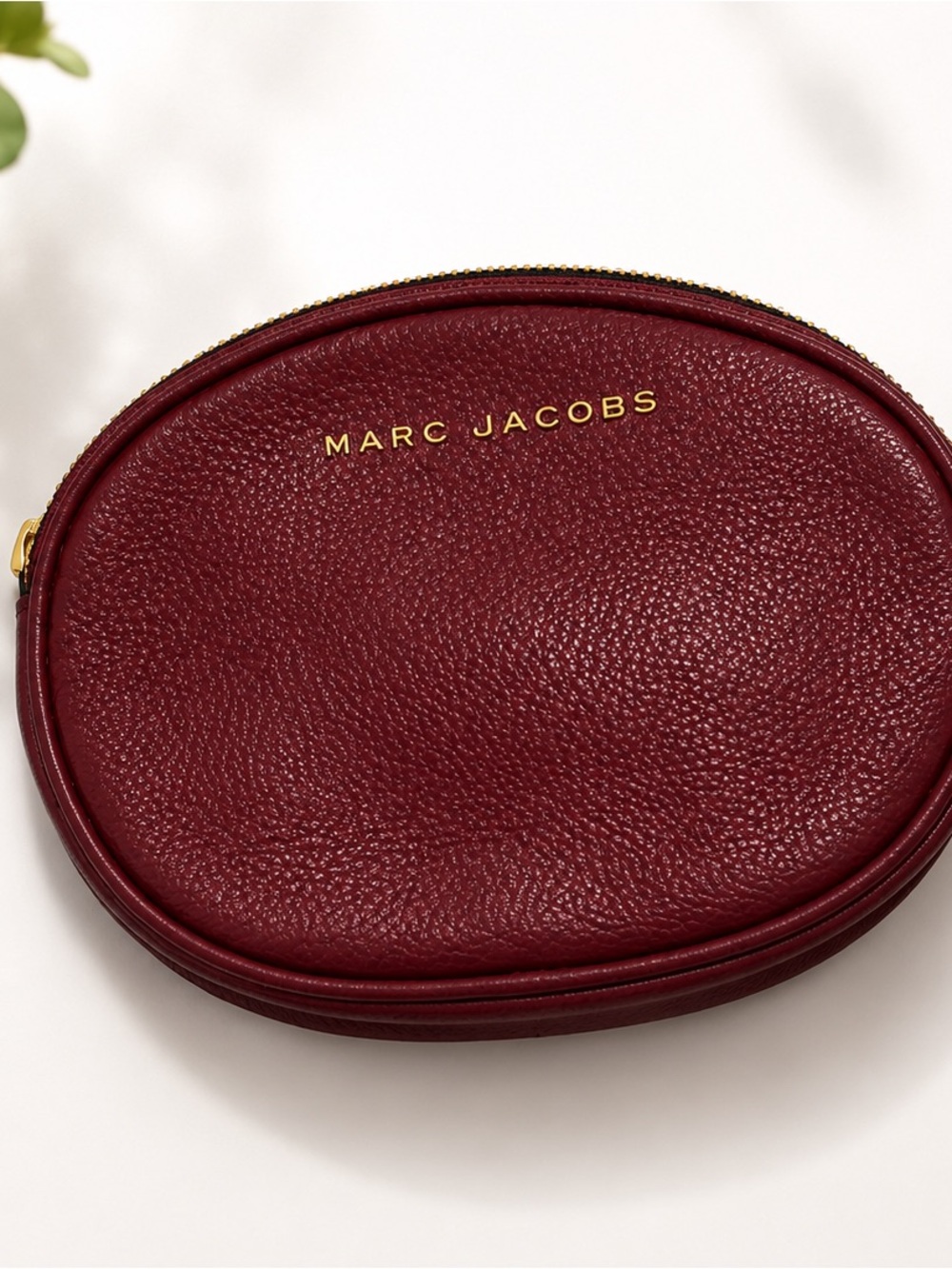 Marc Jacobs Burgundy Pebbled Leather Oval Toiletry Pouch